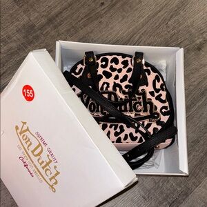Von Dutch Pink and Black Animal Print Handbag